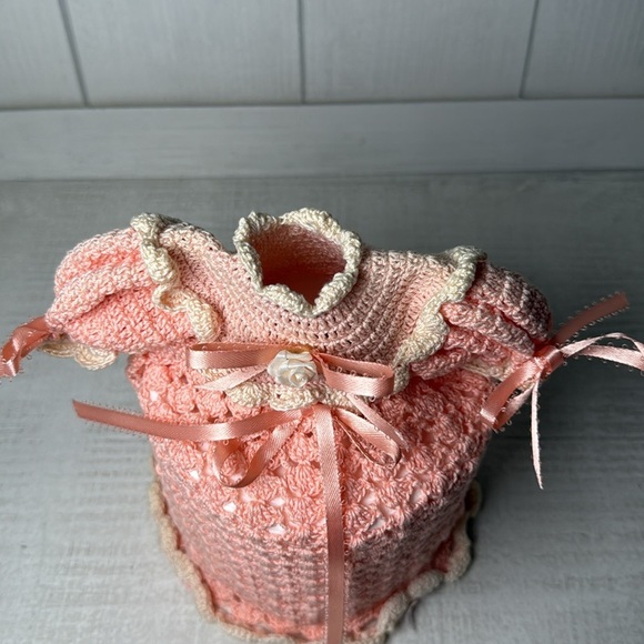 Toilet Paper Vintage Cover Doll Peach Crochet Grandma Cottage Victorian - Picture 5 of 13